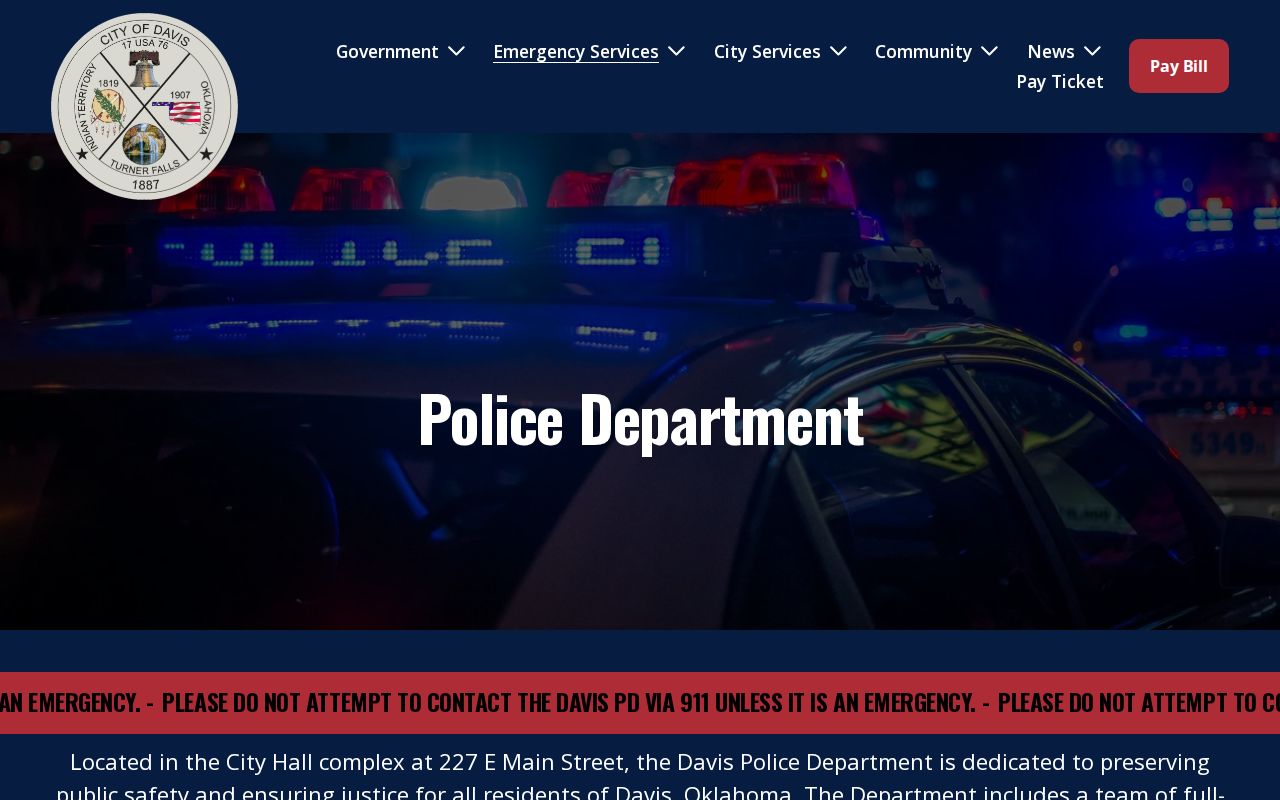 Davis Police Department Murray County arrest-record contact page
