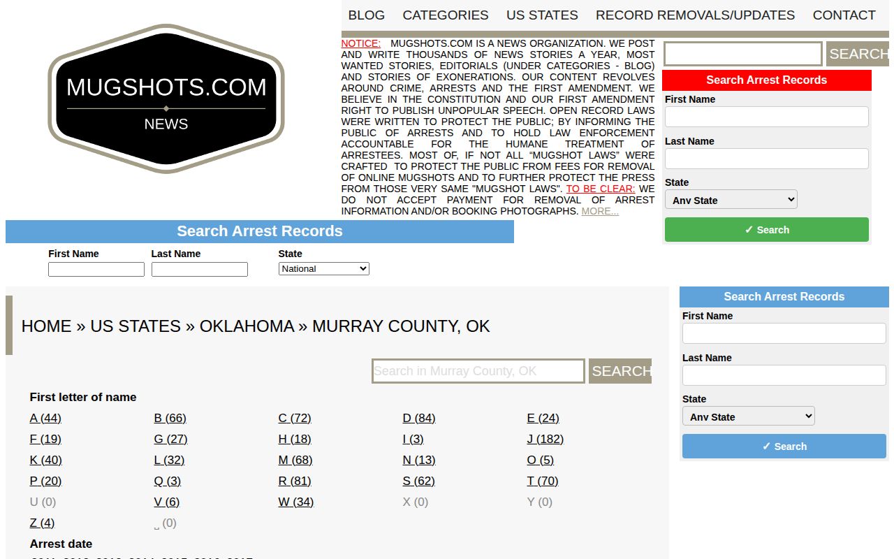 Murray County booking record third-party source inventory